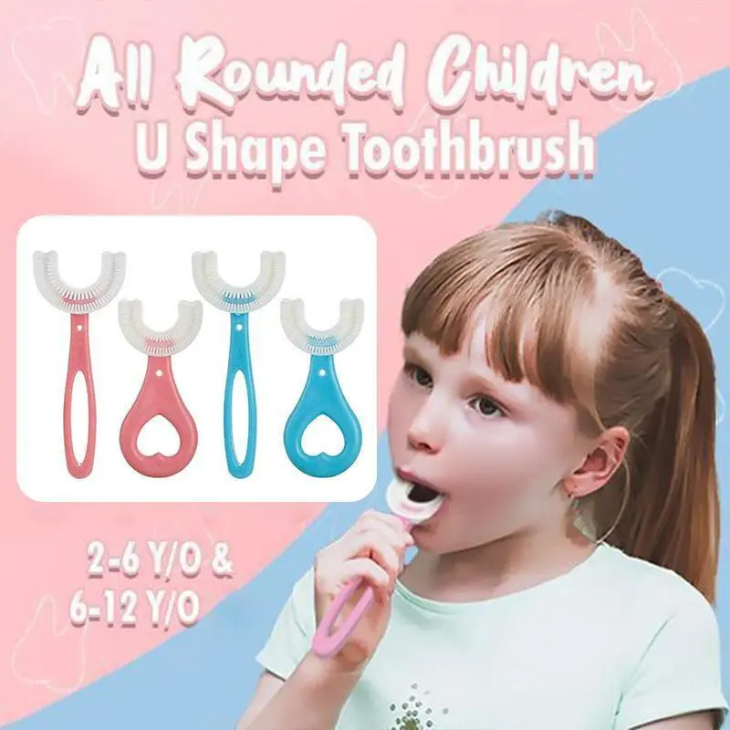 U Shaped Toothbrush Soft Silicone Brush Head 360° Oral Teeth Cleaning For Toddlers Kids Bathroom Accessories