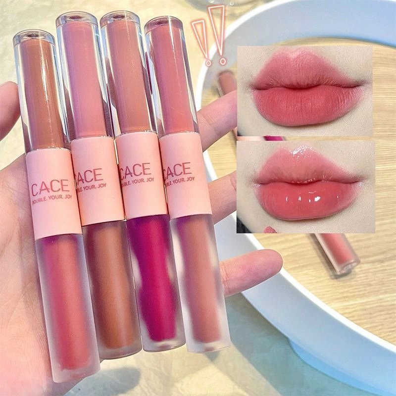 Double Head Lip Glaze 6 Color Optional Makeup Matte Lip Mud Mirror Lip Glaze