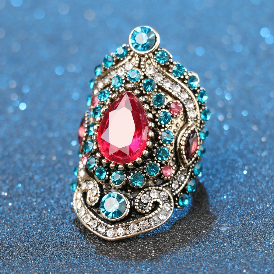 1pcs Bohemia Unique Diamond Crystal Ruby Jewelry Craving Nightclub Gemstone Lady's Ring