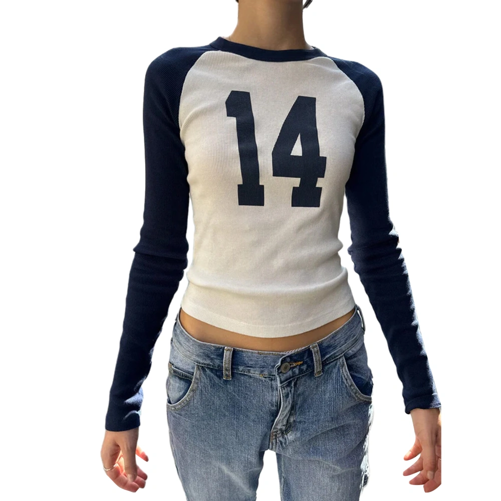 Women's Raglan Tops Casual Long Sleeve Letter Print Slim Fit T-Shirts