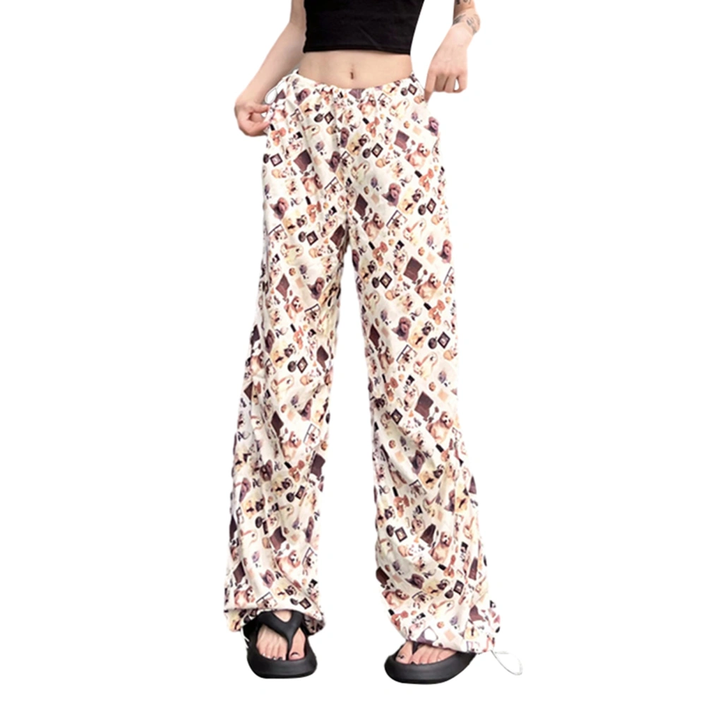 Women Casual Pants Vintage Dog Print Straight Leg Loose Fit Trousers