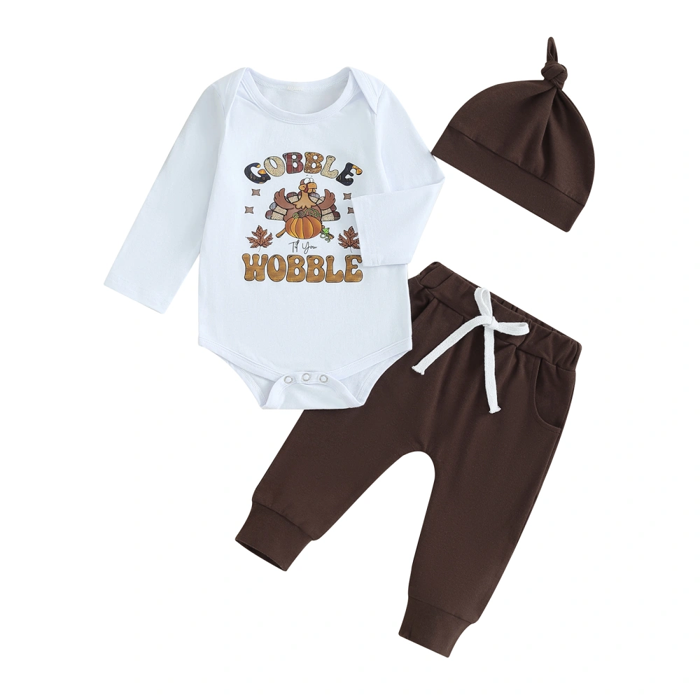 Baby Thanksgiving Outfits Letter Long Sleeve Romper + Pants + Hat