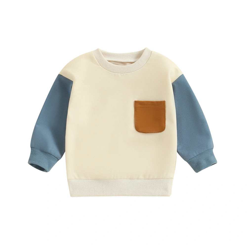 Baby Girls Boys Sweatshirts Pocket Crew Neck Contrast Color Tops