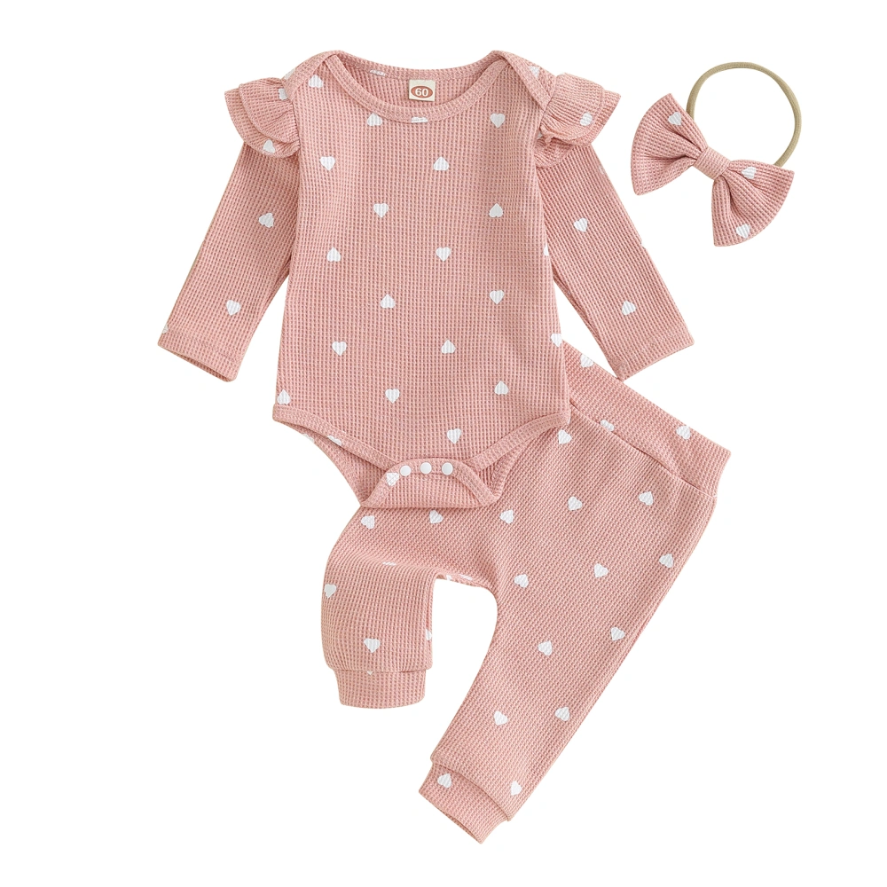 Baby Girls 3Pcs Fall Outfits Long Sleeve Heart Romper+Pants+Headband