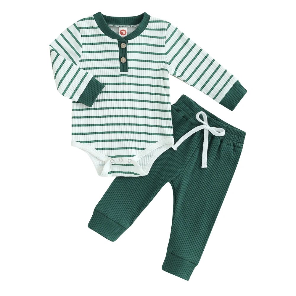 Baby Girls Long Sleeve Button Romper Solid Color Drawstring Pants Sets