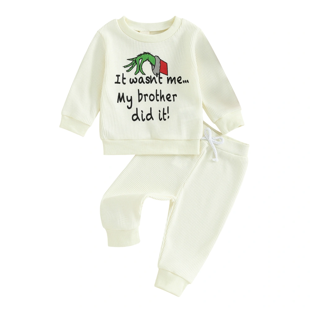 Baby Girl Boy Christmas Outfit Letter Pattern Waffle Sweatshirts Pants