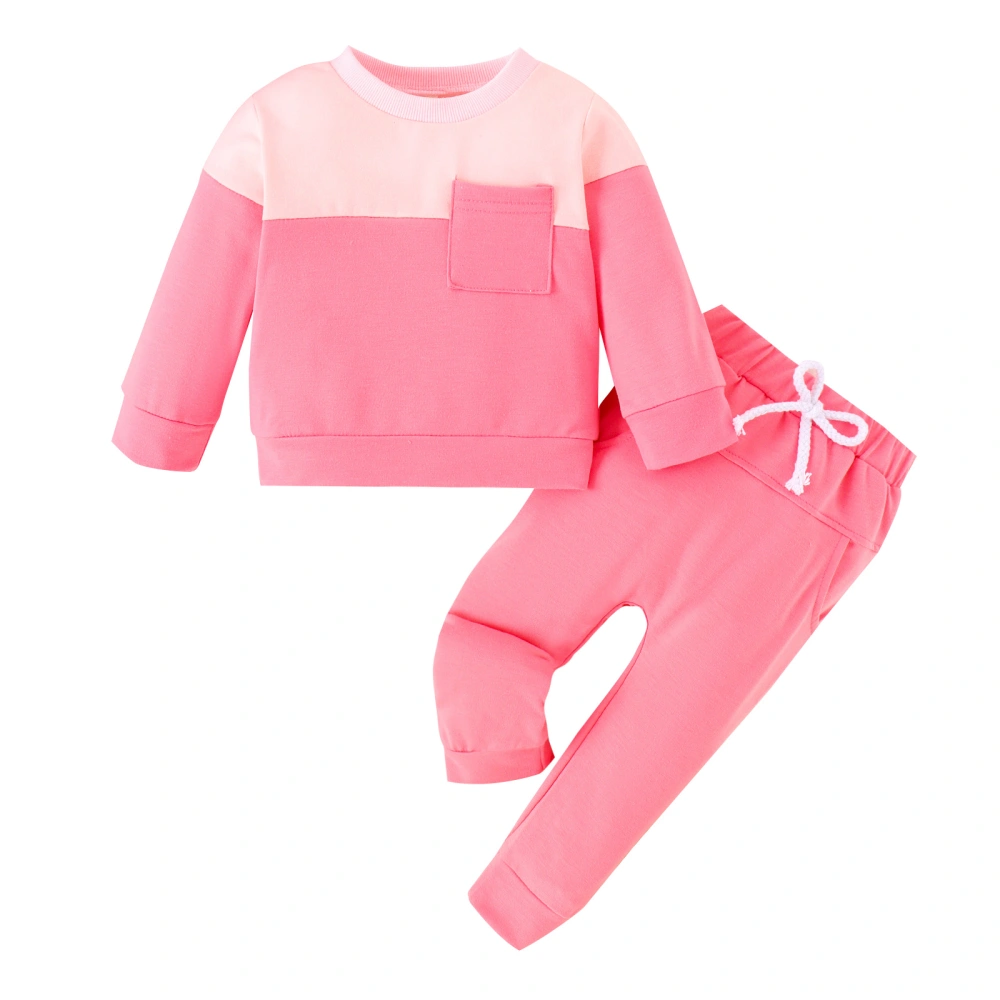 Girl 2Pcs Autumn Clothes Contrast Color Long Sleeve Tops Pants