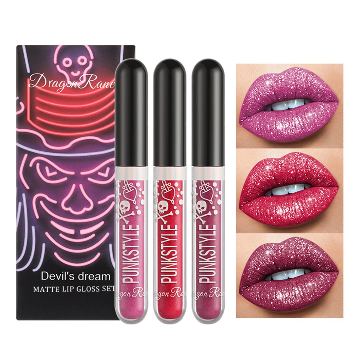 Halloween Diamond Shining Sparkle Liquid Lipstick Lip Gloss Kit
