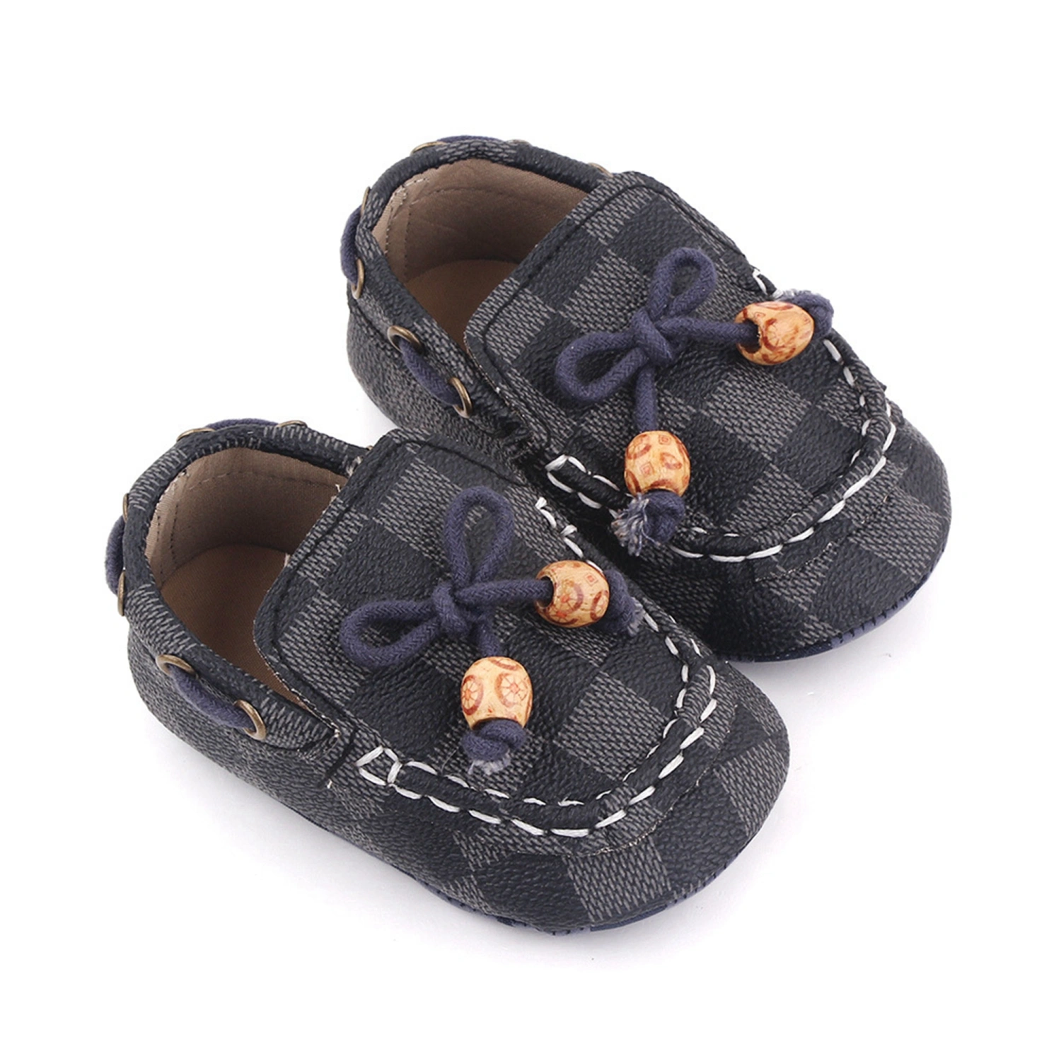 Baby Boys Girls Moccasins Slip-on Crib Shoes Checkerboard Slippers