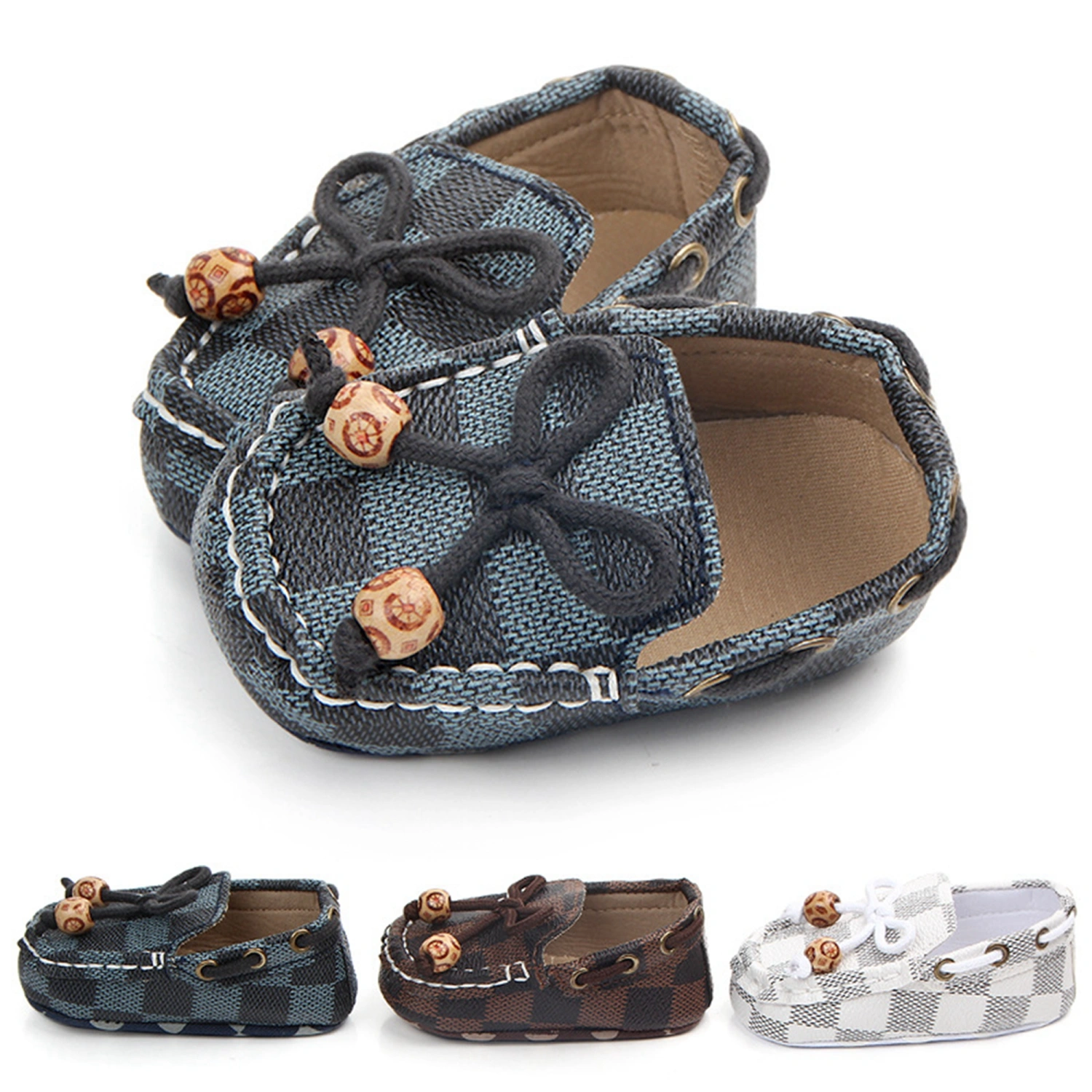 Baby Boys Girls Moccasins Slip-on Crib Shoes Checkerboard Slippers