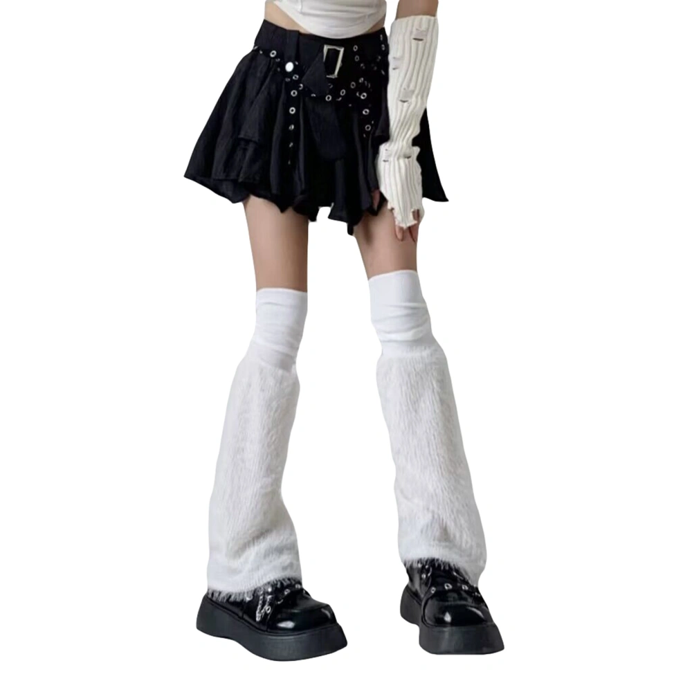 Women Furry Leg Warmers Patchwork Elastic Knee High Socks Boot Cuffs