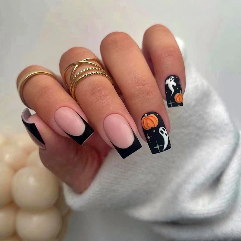 Halloween Fake Nails Pumpkin Ghost False Nails for Women Teen Girl
