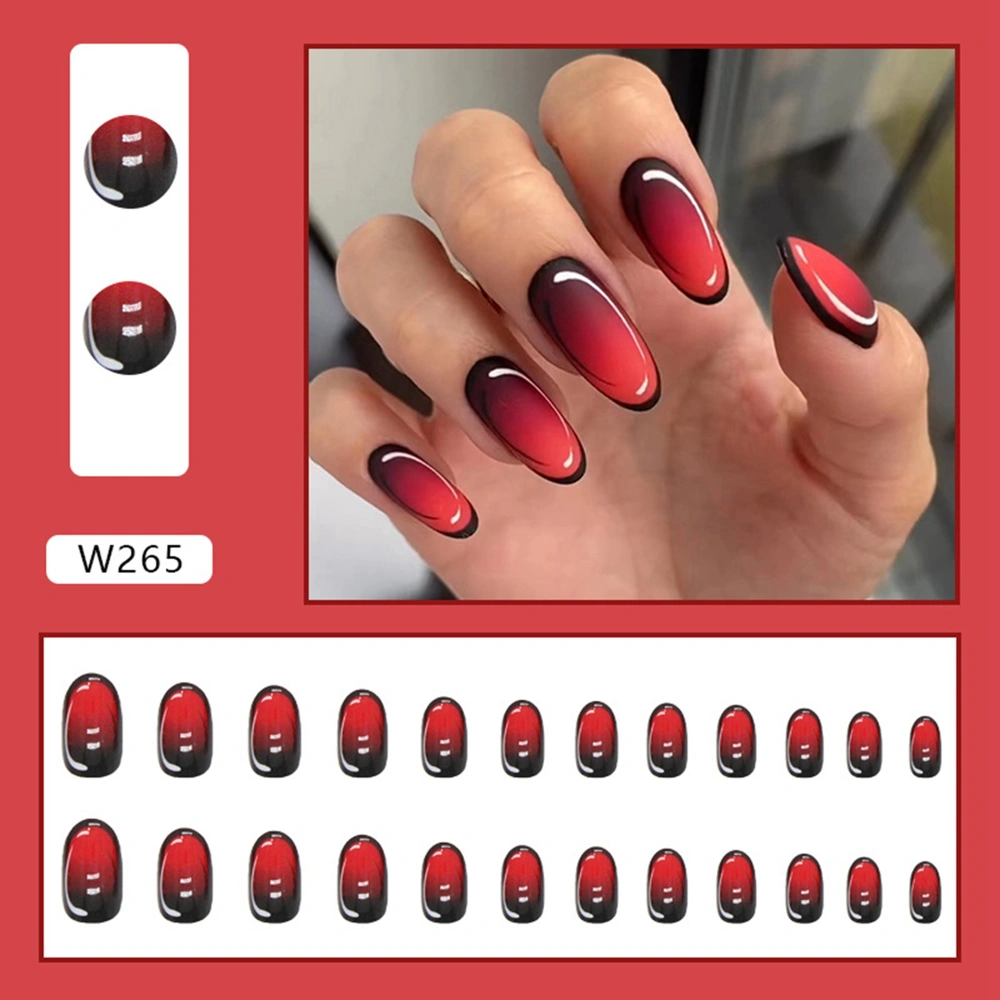 Women 24PCS Black Red Gradient False Nail Tips for Office Home Wear 