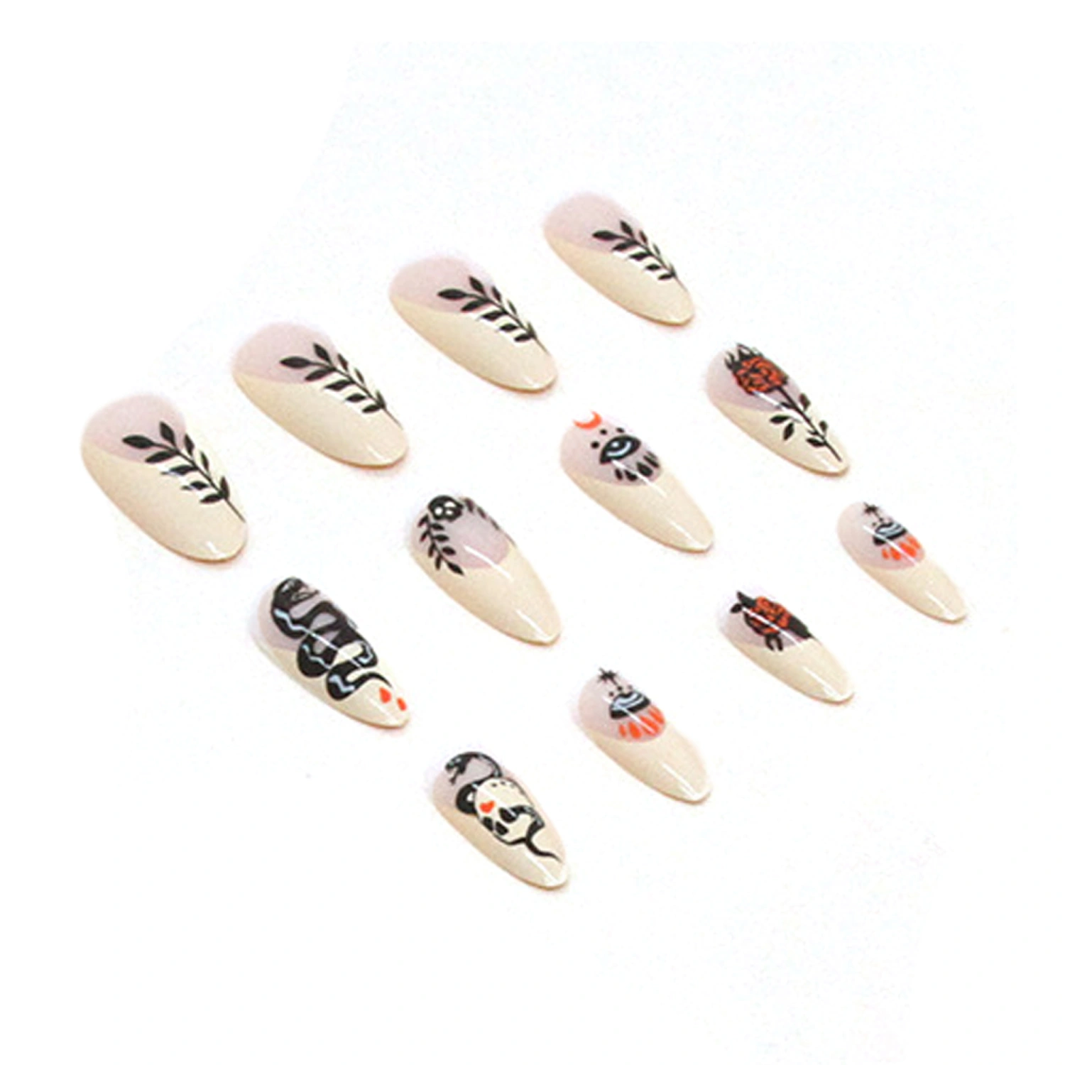 Halloween Press On Nails Almond, Long Fake Nails Acrylic False Nails