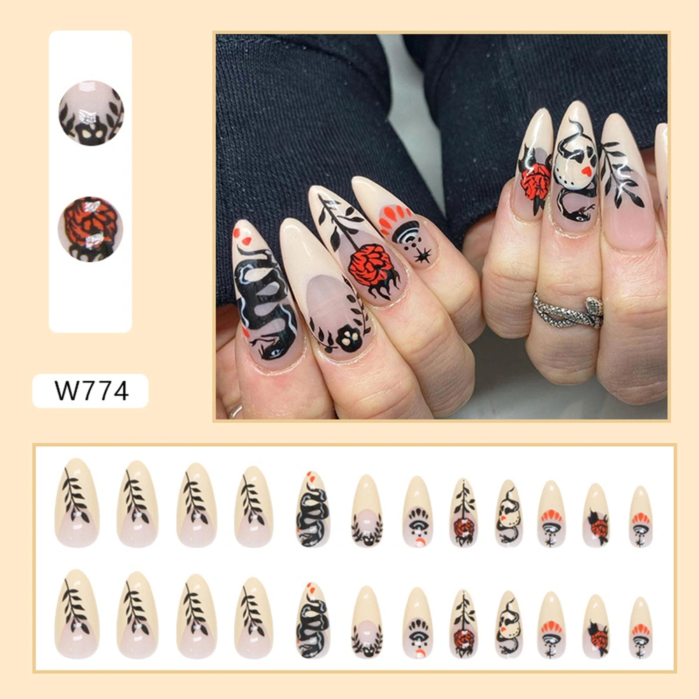 Halloween Press On Nails Almond, Long Fake Nails Acrylic False Nails