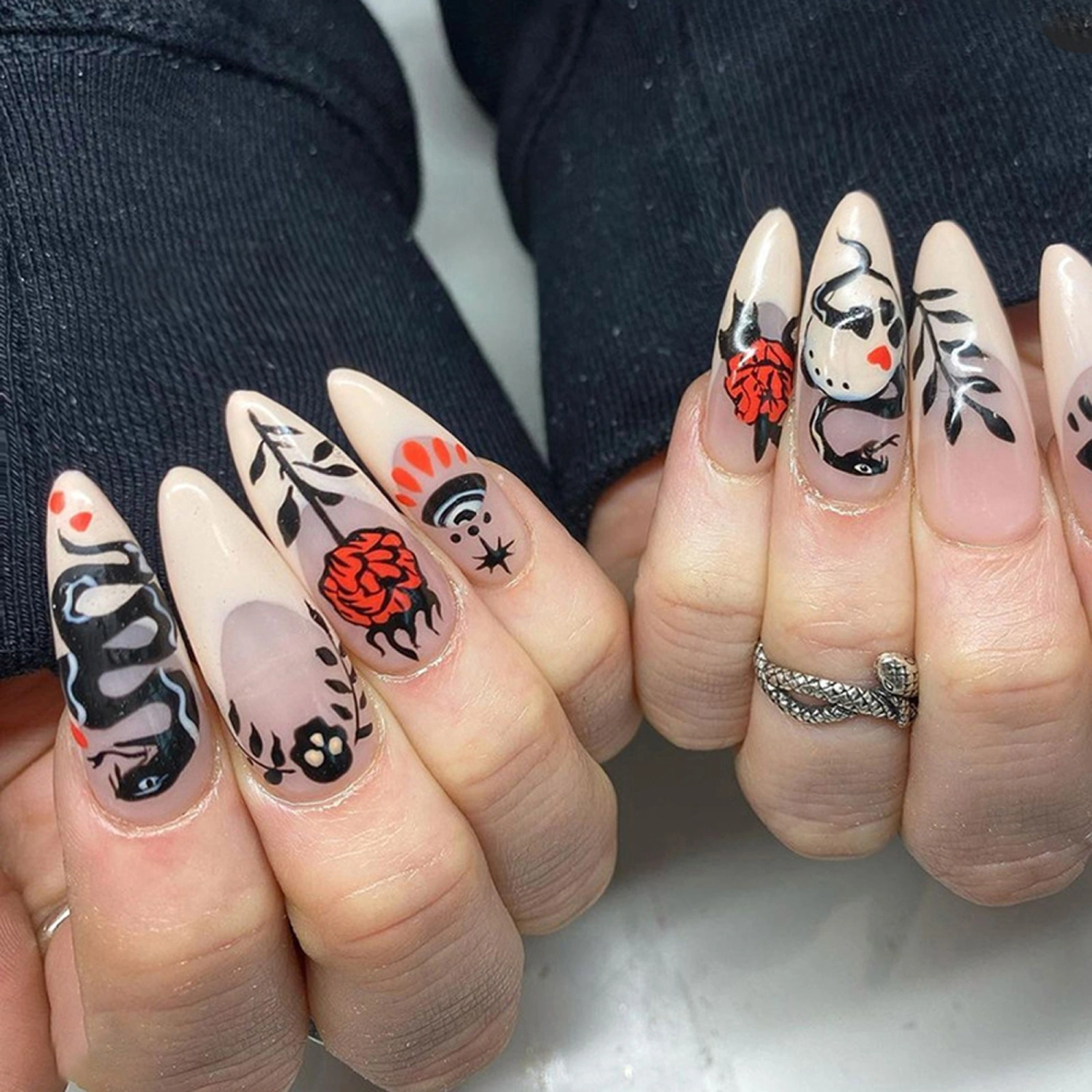 Halloween Press On Nails Almond, Long Fake Nails Acrylic False Nails