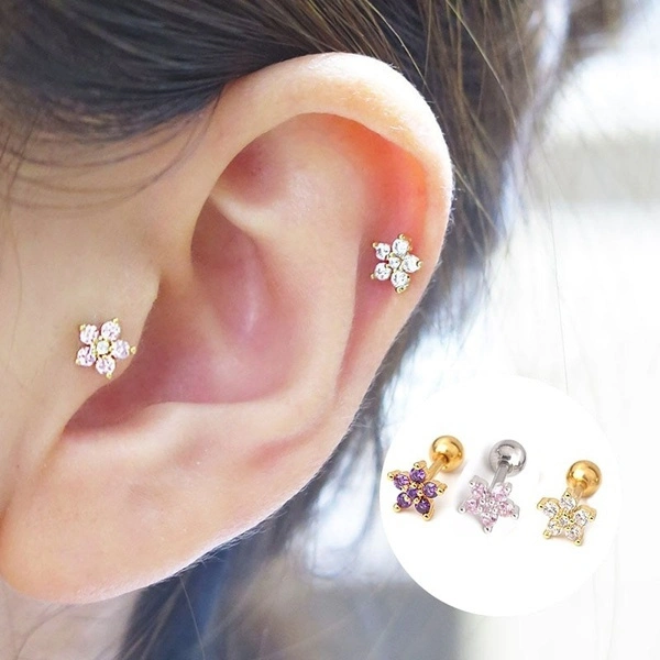 1Pcs Cz Flower Piercing Helix Cartilage Earring Tragus Piercing Conch Earring Stud