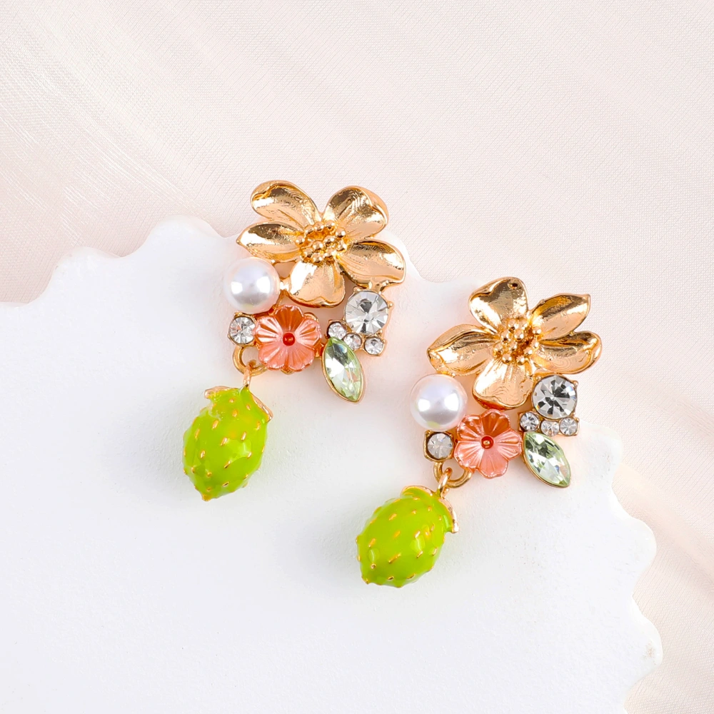 Green Fruit Flower Women's Earrings