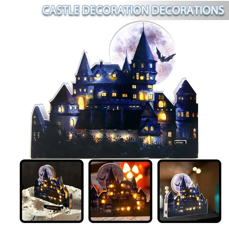 Malinaisi Halloween Party Light Up Castle Ornament for Home Desk Table Decorations