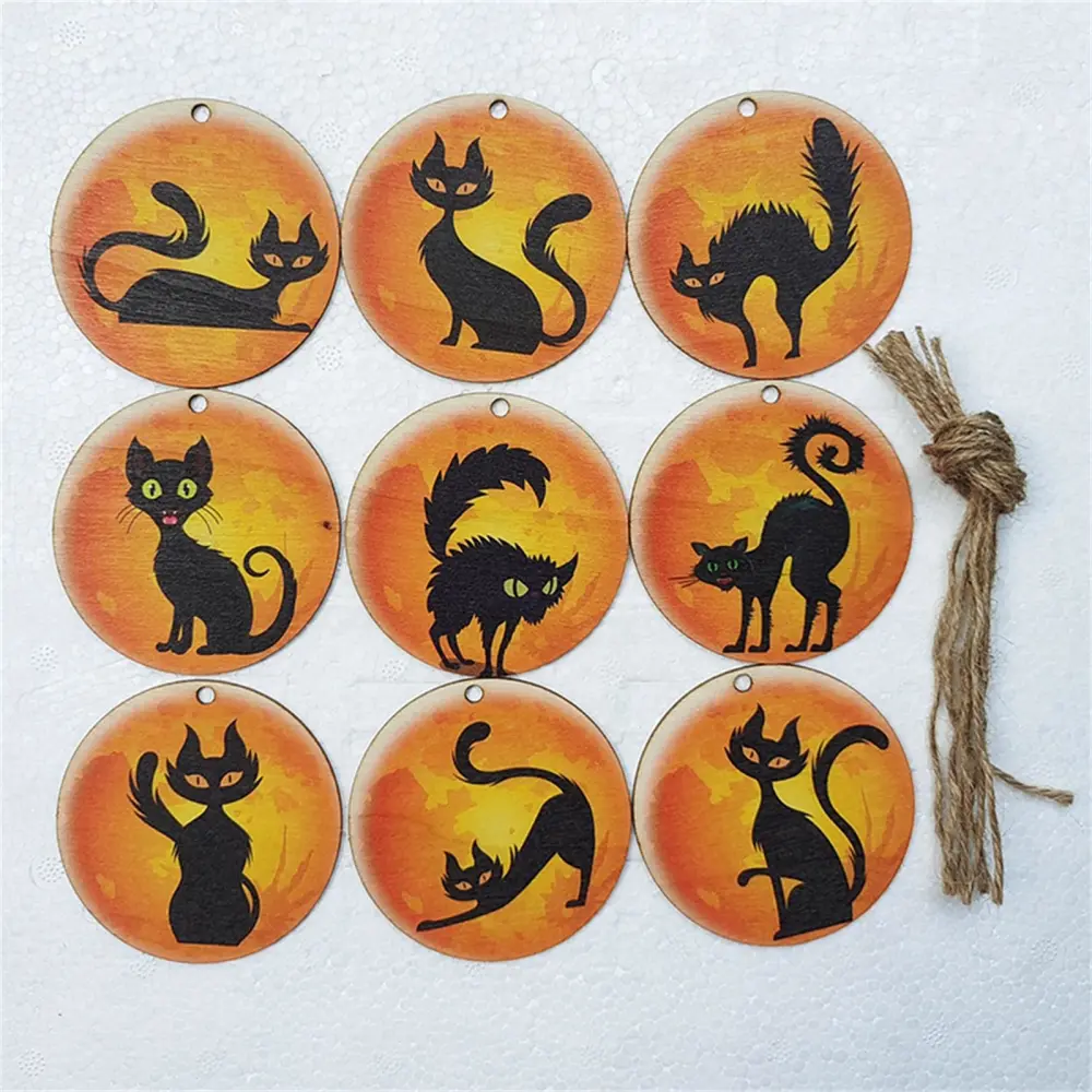 Halloween Round Piece Wooden Hangings Set Decoration DIY Home Festive Decoration