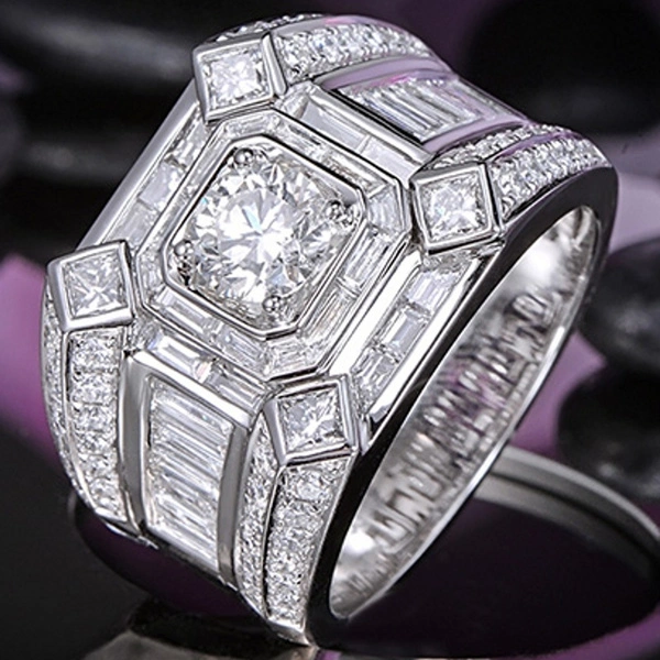 Business Men's Luxury White Zircon Ring Wedding Engagement Party Jewelry