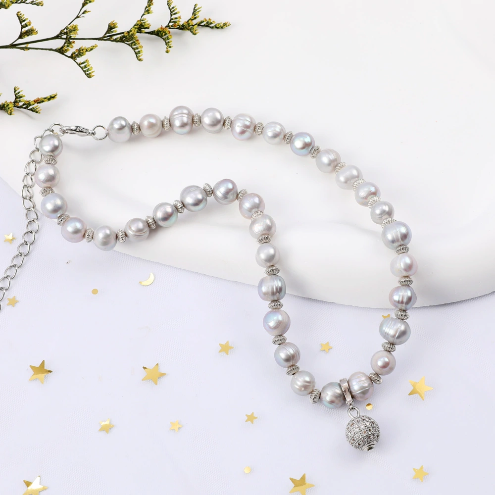 Silver small ball natural pearl necklace