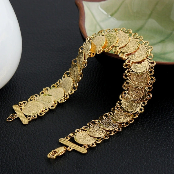 Money Coin Bracelets 24K Gold Plated Islamic Muslim Arab Coin Bracelets