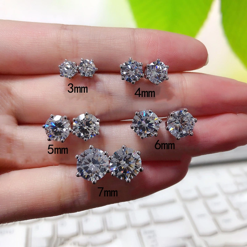 Exquisite 4 Prong Moissanite Solitaire 925 Sterling Silver Stud Earrings for Women Girl Daily Casual Ear Stud Accessories