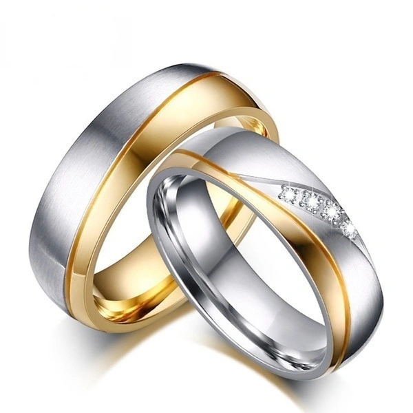 Romantic Wedding Rings for Lover Gold-Color Stainless Steel Couple Rings for Engagement Party Jewelry