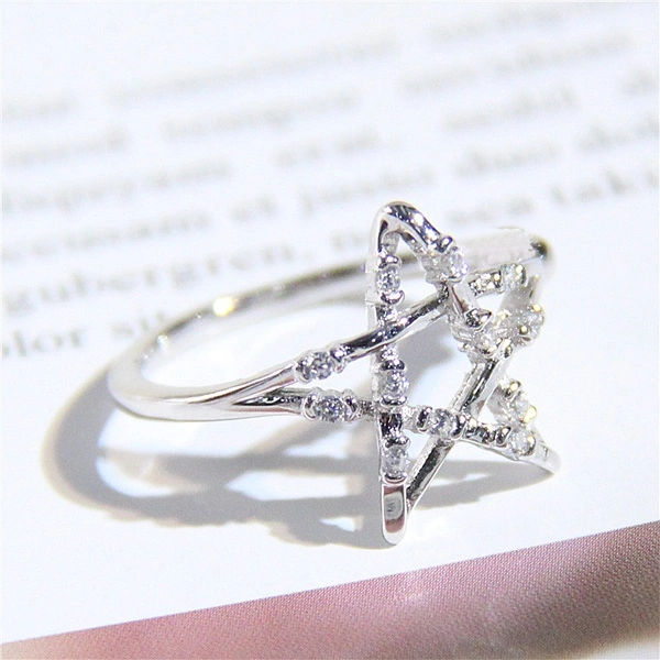 Exquisite Women S925 Silver Lucky Star Diamond Rings Tiny Wedding Rings Jewelry Gift Thin Rings