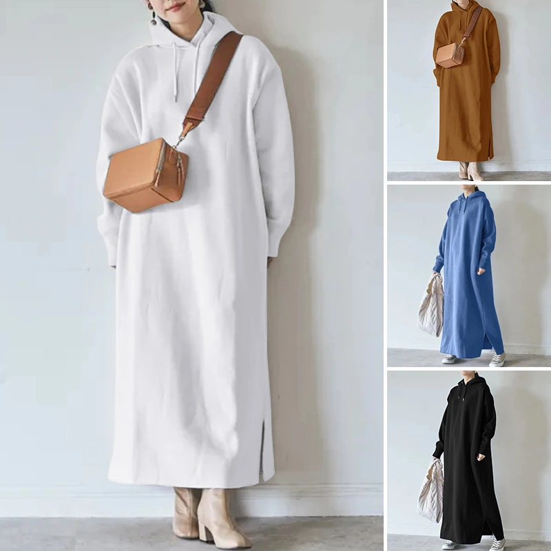 Breathable Pullover Dress Drawstring Trendy Stylish Casual Plus Size Pullover Hoodie Maxi Dress