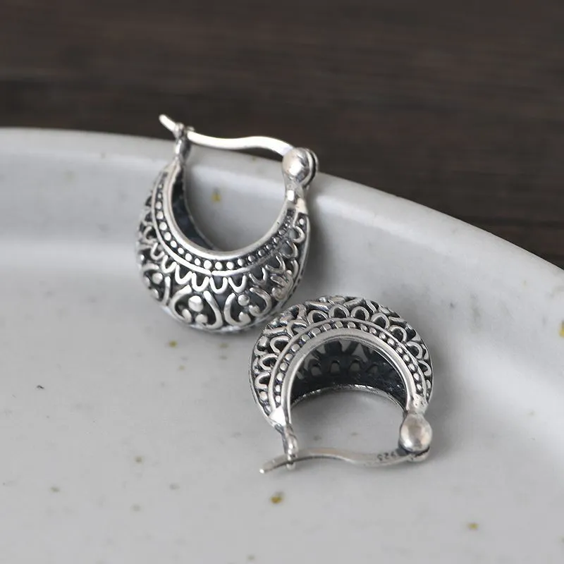 S925 Silver Retro Matte Thai Silver Earrings