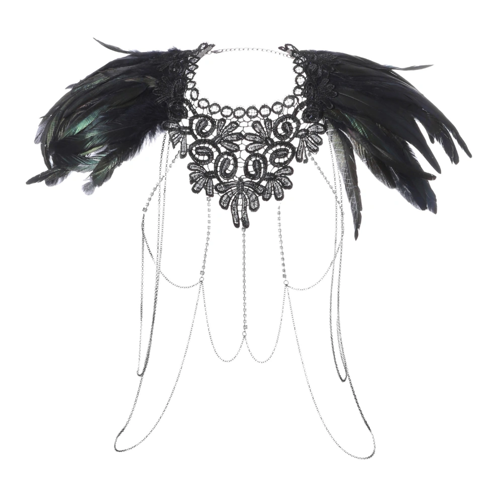 Women Gothic Feather Wing Cape Lace Flower Body Chain Wings Shawl 