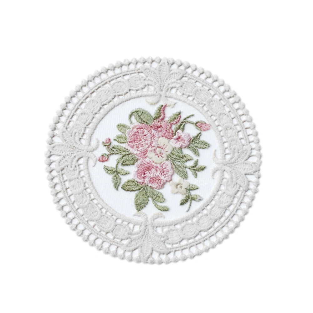 Flower Embroidered Coasters, Vintage Lace Embroidery Coasters for Tea