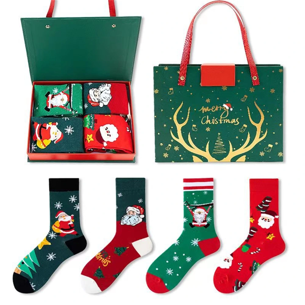 4 Pairs Christmas Socks Gift Box Cartoon Snowman Santa Cute Socks