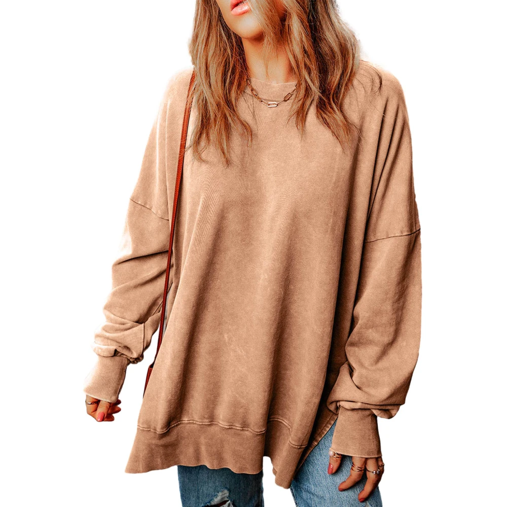 Women's Spring Solid Color Long Sleeve Crewneck Long Pullover