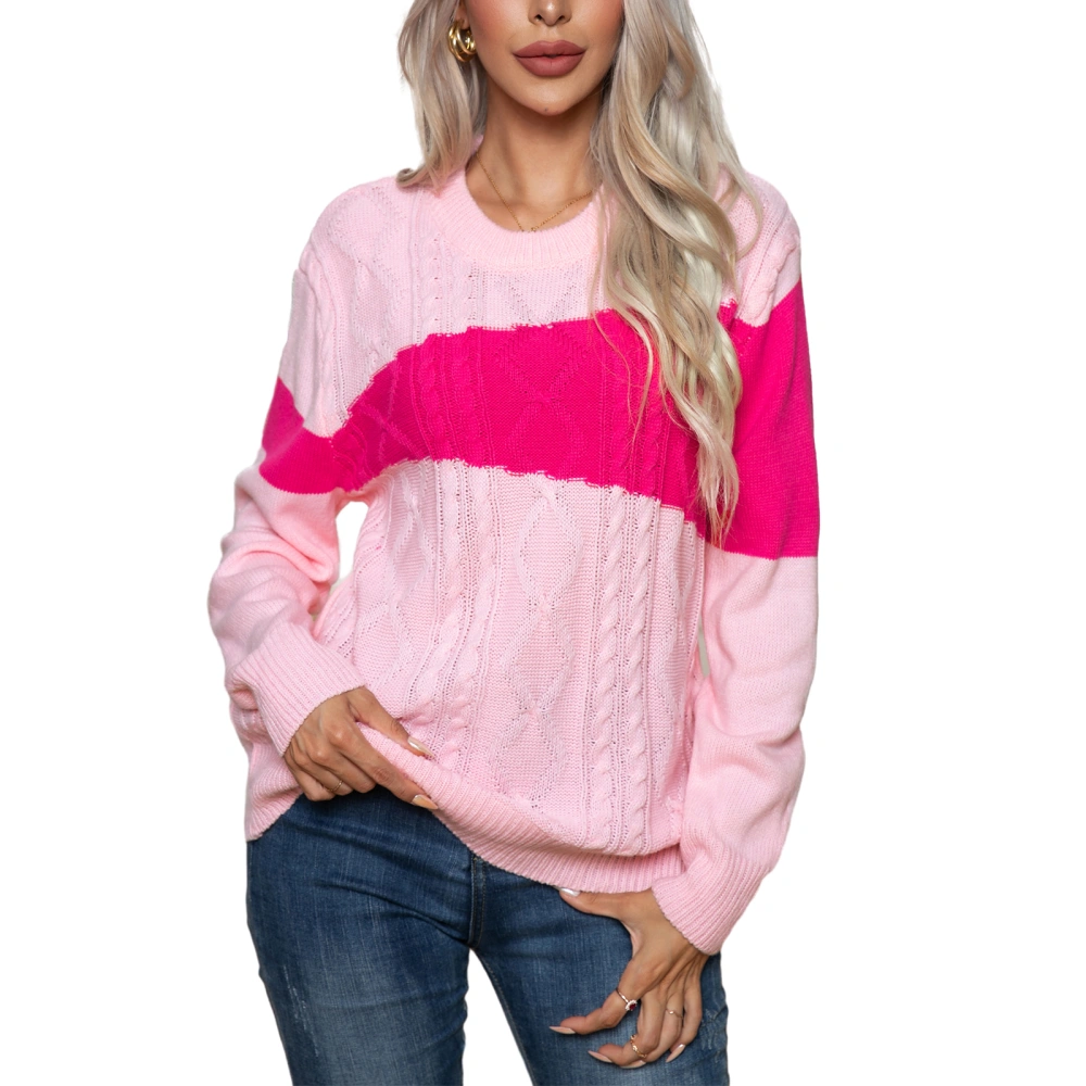 Women's Cable Knit Sweaters Long Sleeve Contrast Color Pullovers