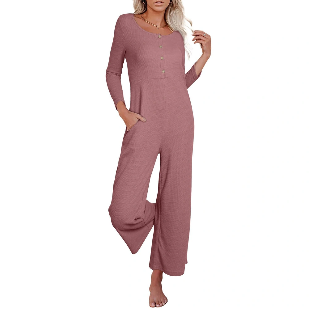 Women Jumpsuits Casual Long Sleeve Front Button Rompers