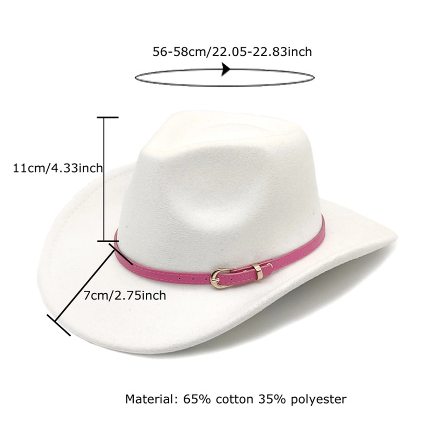Western Cowboy Hat for Women Men Felt Cowgirl Hat with Pink Belt