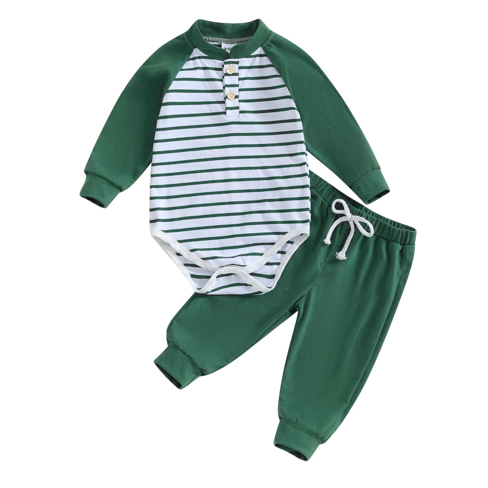 Baby Boys Girls Fall Outfits Long Sleeve Striped Romper + Pants