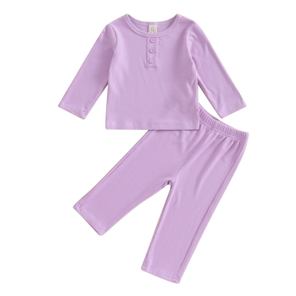 Toddler Fall Clothes Solid Color Ribbed Long Sleeve Button Tops Pants