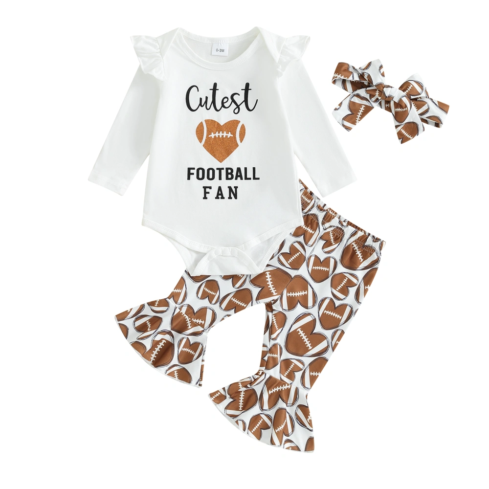 Baby Girls Outfits Long Sleeve Football Romper + Pants + Headband