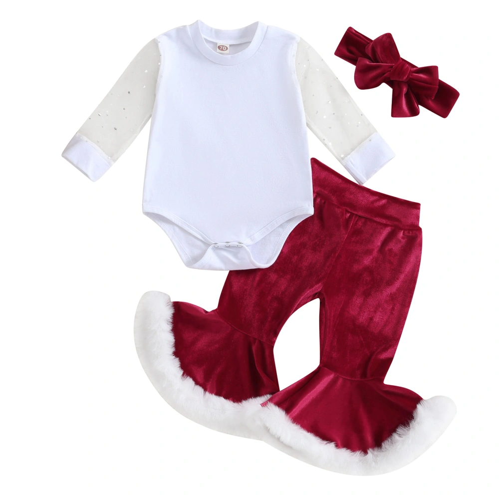 Baby Girls Christmas Outfit Stars Romper with Flare Pants and Headband