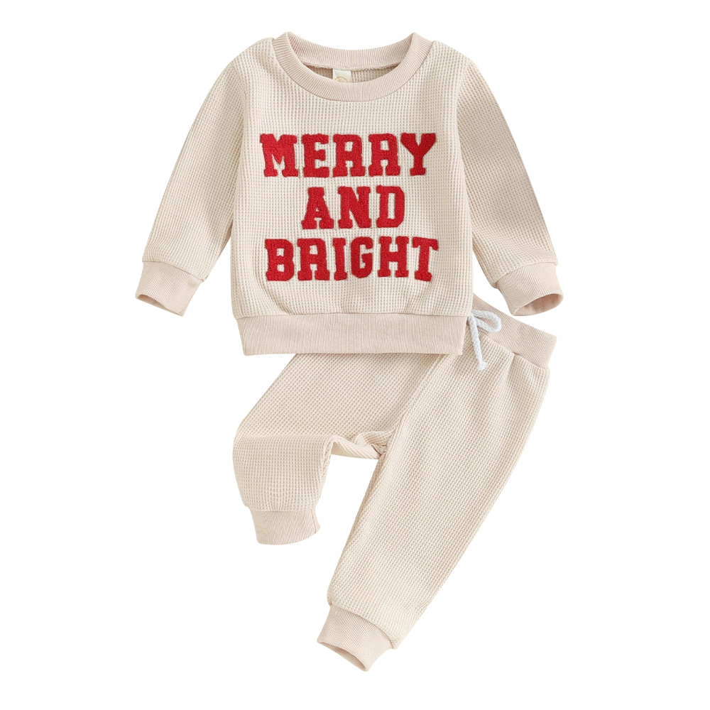 Baby Christmas Pants Set Toddler Fuzzy Letter Sweatshirt and Pants