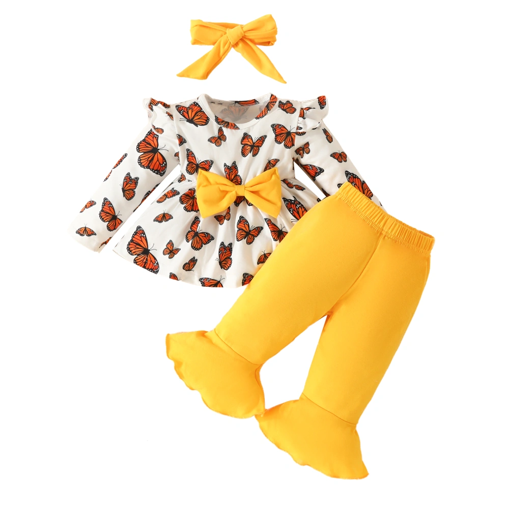 Girls 3 Piece Outfits Butterfly Print Shirt and Flared Pants Headband