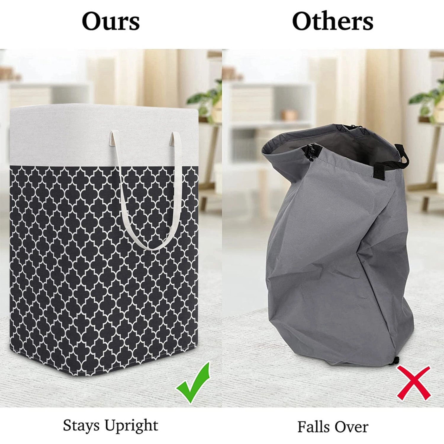 Laundry Basket, Large Standing Collapsible Dirty Clothes Hamper