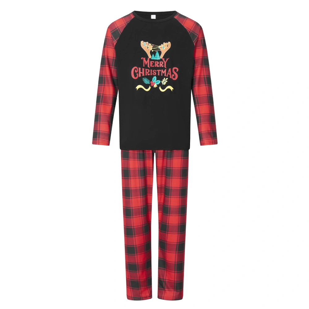 Christmas Letter Print Long Sleeve Tops and Plaid Pants Sleepwear  