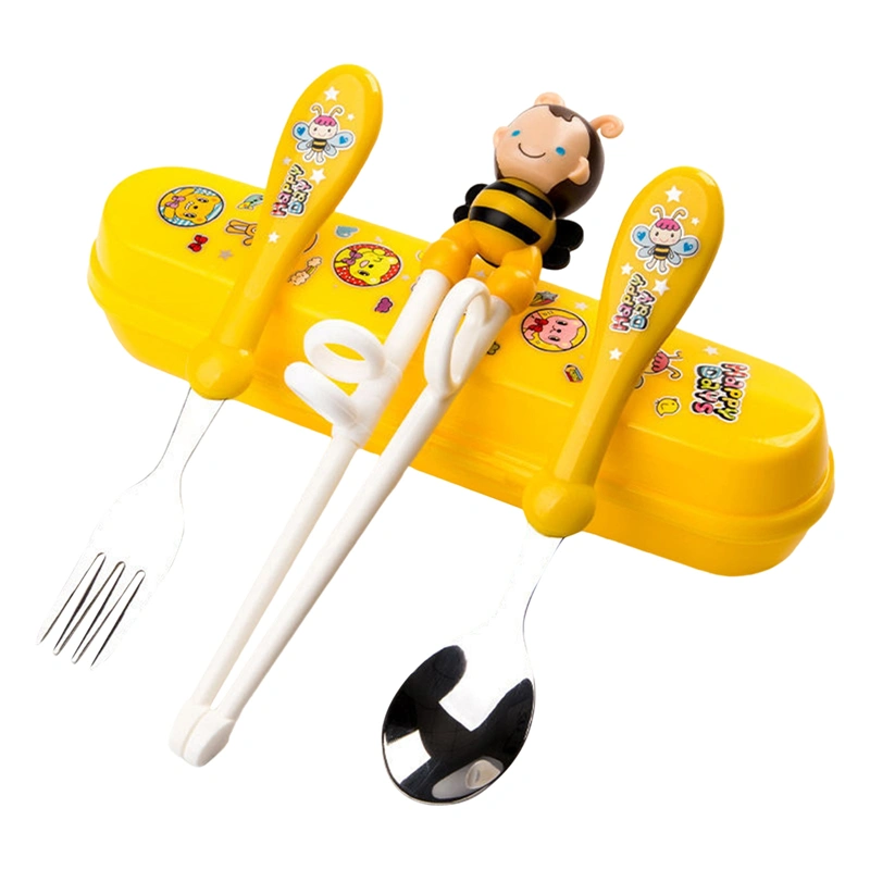 Baby Chopsticks Training Set, Cartoon Bee Spoons and Forks Flatware