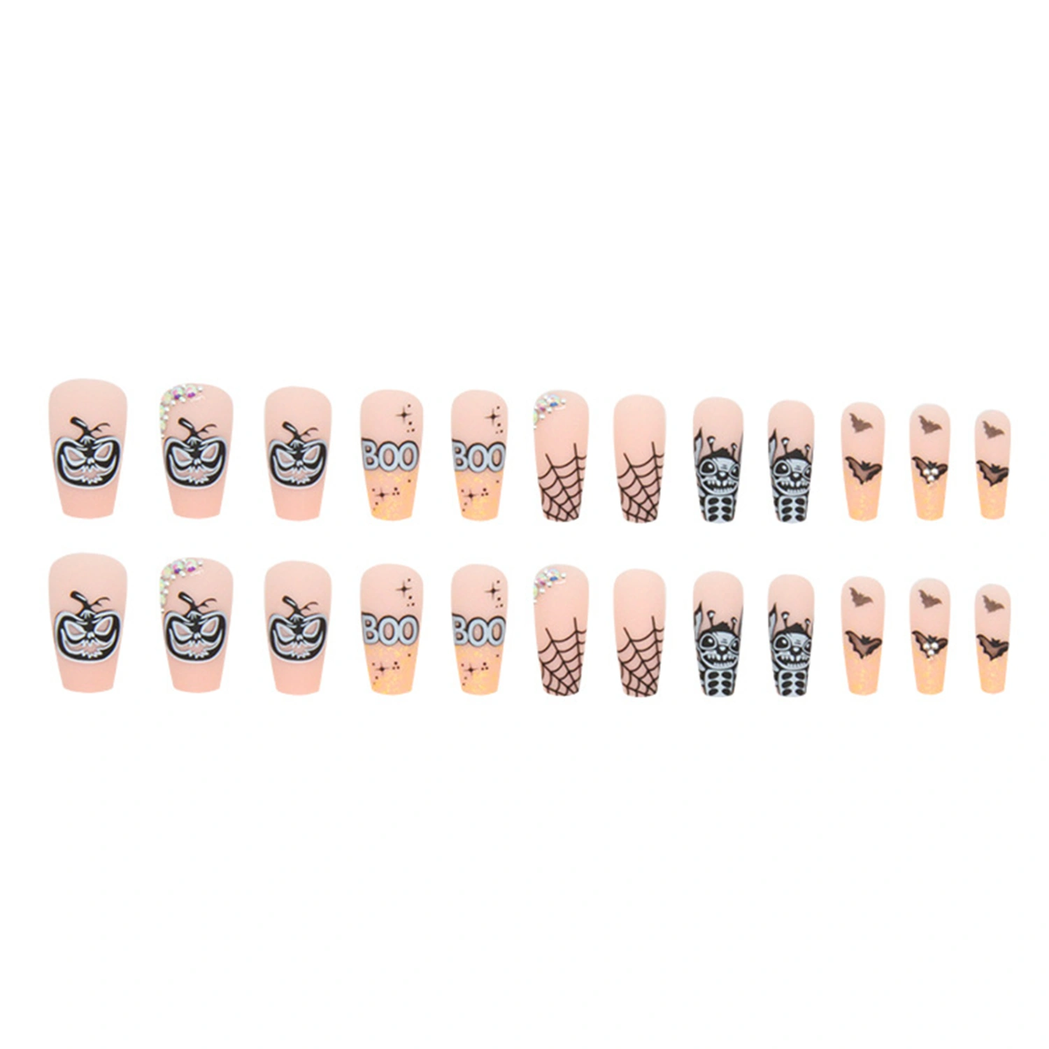 Halloween Press On Nails Tips, Long Fake Nails Diamond False Nails