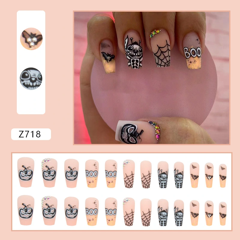 Halloween Press On Nails Tips, Long Fake Nails Diamond False Nails